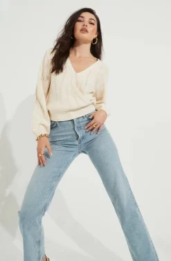 Wrap Front Pointelle Sweater