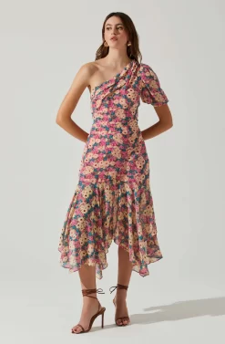 Santorini One Shoulder Midi Dress 8 Santorini One Shoulder Midi Dress -ASTR the Label Store ACDR100550C PINKBLACKFLORAL 2 scaled