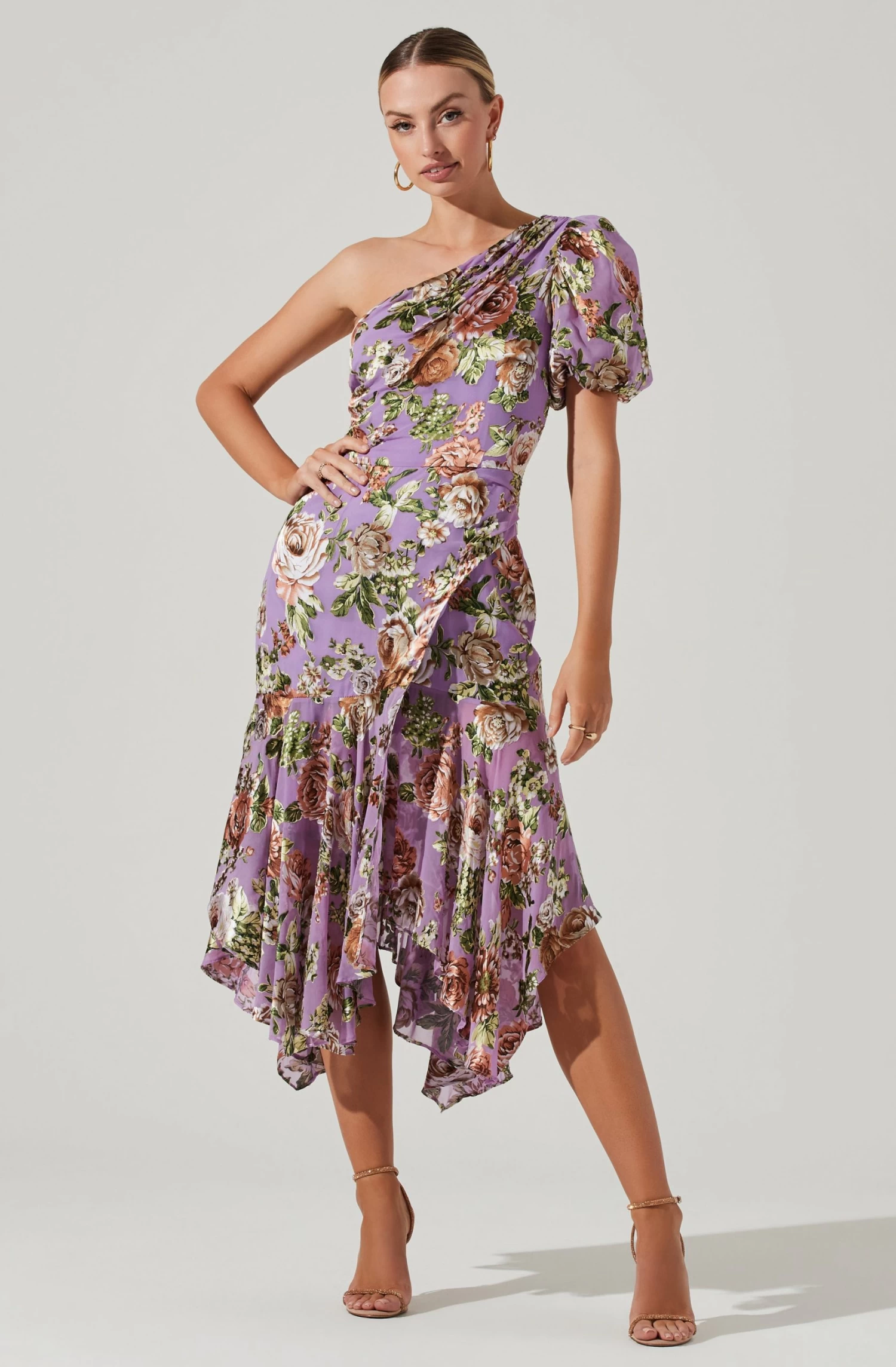 Santorini Floral One Shoulder Midi Dress 1 Santorini Floral One Shoulder Midi Dress