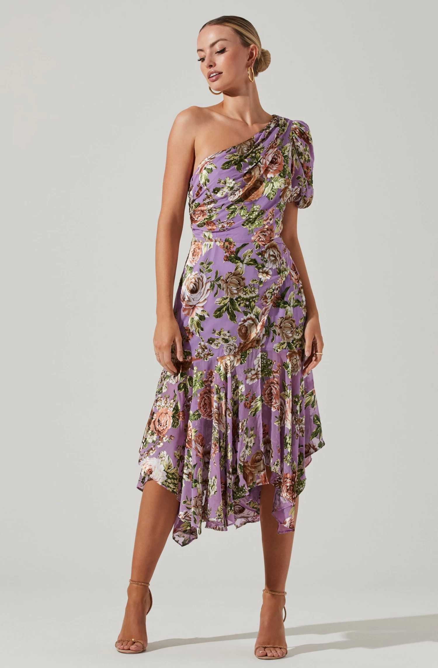 Santorini Floral One Shoulder Midi Dress 2 Santorini Floral One Shoulder Midi Dress - Image 2
