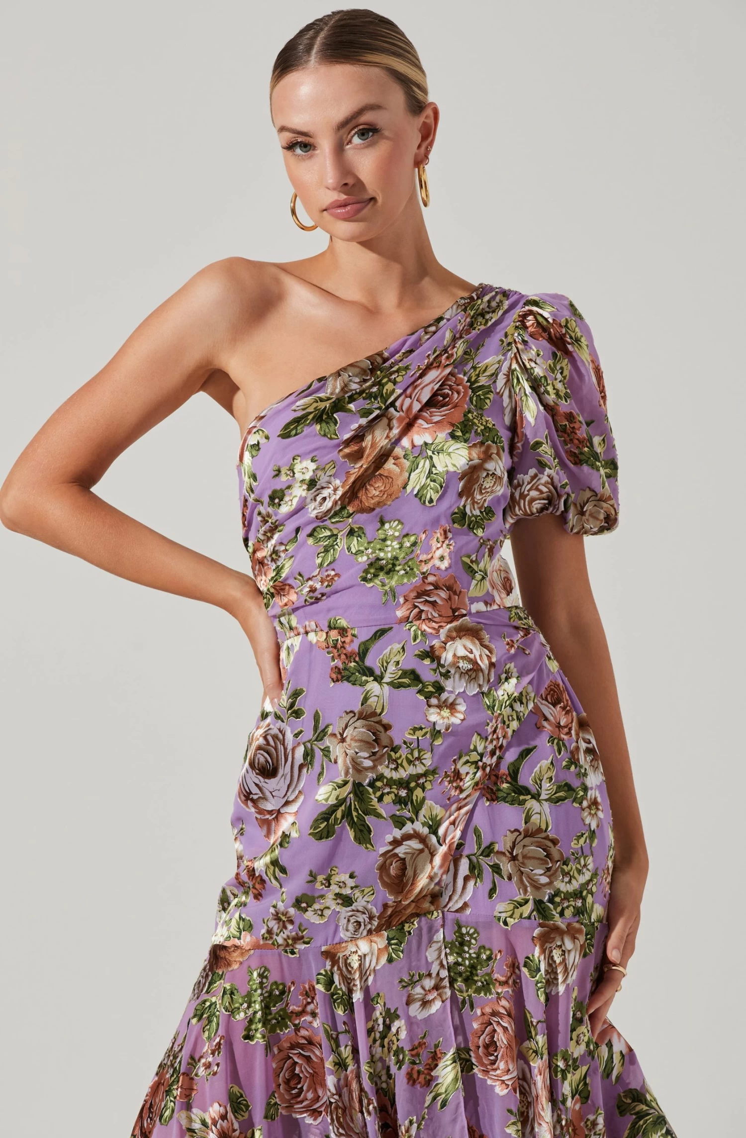 Santorini Floral One Shoulder Midi Dress 3 Santorini Floral One Shoulder Midi Dress - Image 3