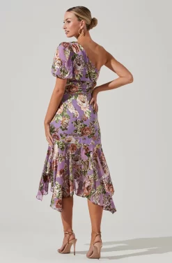 Santorini Floral One Shoulder Midi Dress 10 Santorini Floral One Shoulder Midi Dress -ASTR the Label Store ACDR100550SB LILACMULTIFLORAL 5 scaled