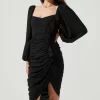 Athens Ruched Puff Sleeve Shimmer Midi Dress
