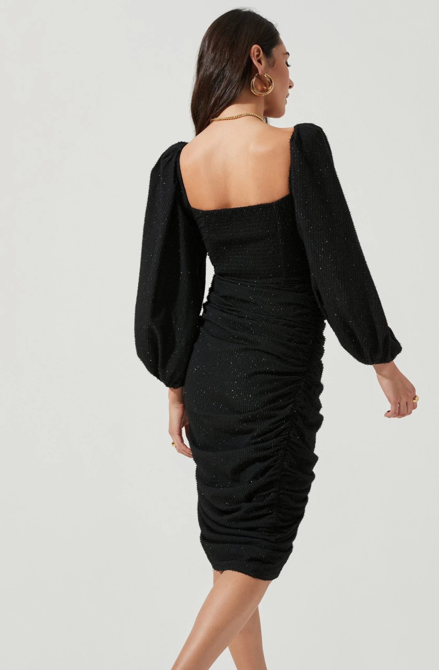 Athens Ruched Puff Sleeve Shimmer Midi Dress 5 Athens Ruched Puff Sleeve Shimmer Midi Dress - Image 5