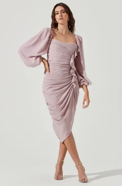 Athens Ruched Puff Sleeve Shimmer Midi Dress 27 Athens Ruched Puff Sleeve Shimmer Midi Dress -ASTR the Label Store ACDR100930C PINK 1 scaled
