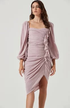 Athens Ruched Puff Sleeve Shimmer Midi Dress 25 Athens Ruched Puff Sleeve Shimmer Midi Dress -ASTR the Label Store ACDR100930C PINK 2 scaled