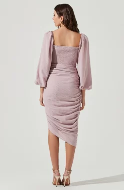 Athens Ruched Puff Sleeve Shimmer Midi Dress 28 Athens Ruched Puff Sleeve Shimmer Midi Dress -ASTR the Label Store ACDR100930C PINK 3 scaled