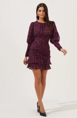 Claremore Floral Ruched Mini Dress -ASTR the Label Store ACDR101002 BLACK MAGENTADITSY 1 scaled