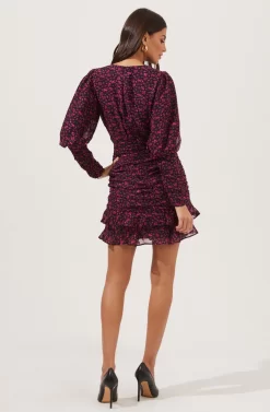 Claremore Floral Ruched Mini Dress -ASTR the Label Store ACDR101002 BLACK MAGENTADITSY 5 scaled
