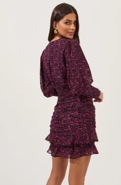 Claremore Floral Ruched Mini Dress -ASTR the Label Store ACDR101002 BLACK MAGENTADITSY 6 scaled