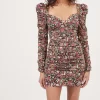 Jadine Ruched Floral Sweetheart Mini Dress