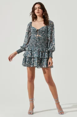 Marietta Floral Cinched Bust Cutout Mini Dress