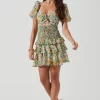 Garland Floral Ruffle Puff Sleeve Mini Dress