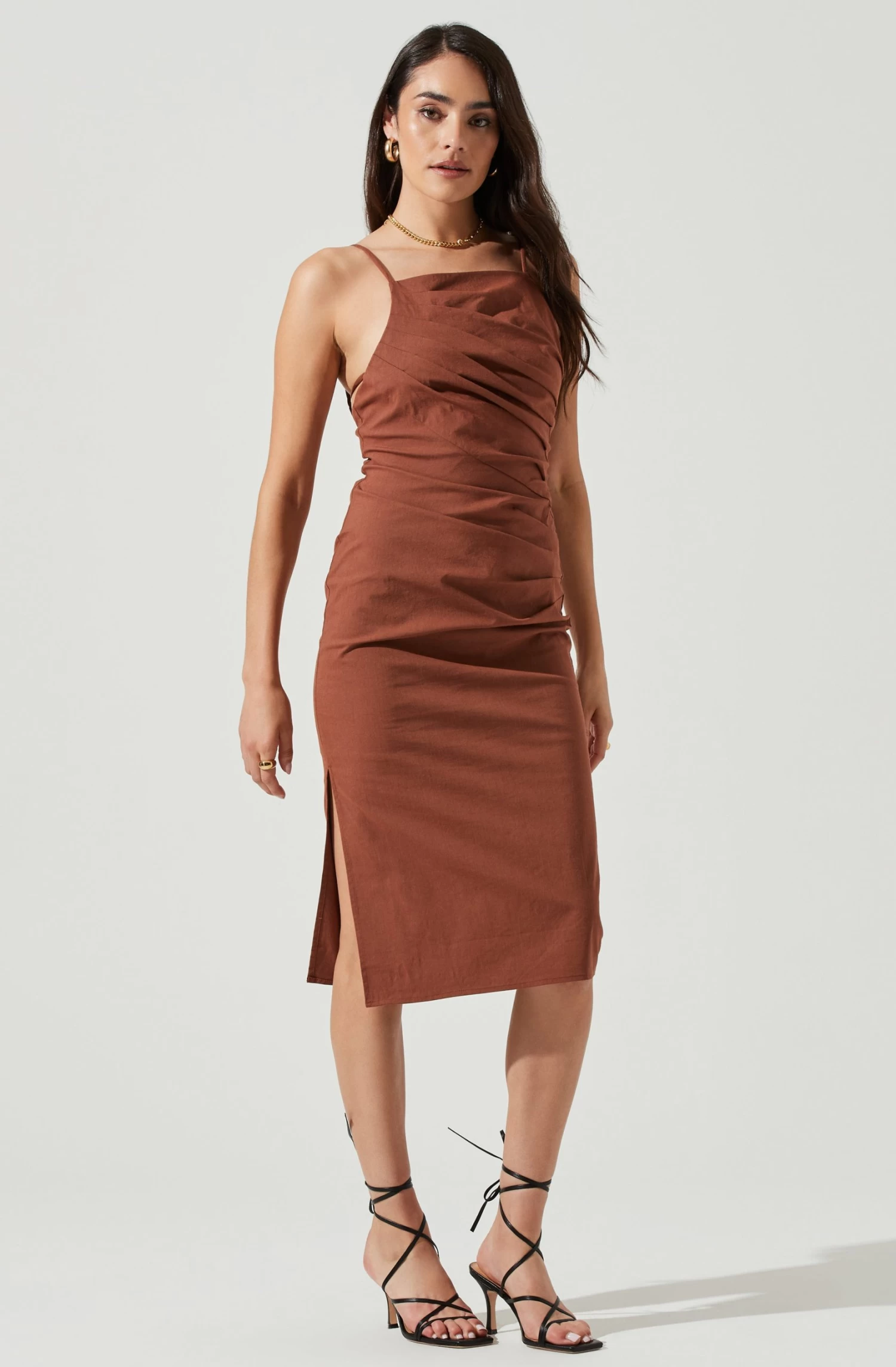 Armona Square Neck Ruched Midi Dress 1 Armona Square Neck Ruched Midi Dress