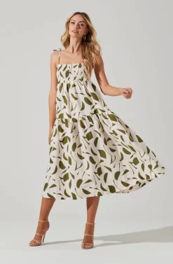 Marlene Square Neck Smocked Midi Dress -ASTR the Label Store ACDR101104 GREENABSTRACT 1 scaled