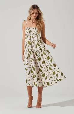 Marlene Square Neck Smocked Midi Dress -ASTR the Label Store ACDR101104 GREENABSTRACT 2 scaled