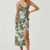 Destination Tropical Print Side Slit Midi Dress