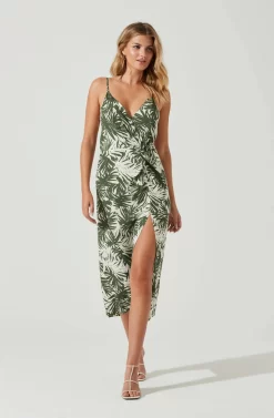 Destination Tropical Print Side Slit Midi Dress -ASTR the Label Store ACDR101132 GREENWHITEPALM 2 scaled
