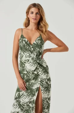 Destination Tropical Print Side Slit Midi Dress -ASTR the Label Store ACDR101132 GREENWHITEPALM 3 scaled