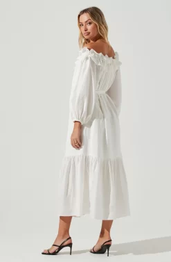 Briony Ruffle Tie Waist Puff Sleeve Midi Dress -ASTR the Label Store ACDR101149 WHITE 3 scaled