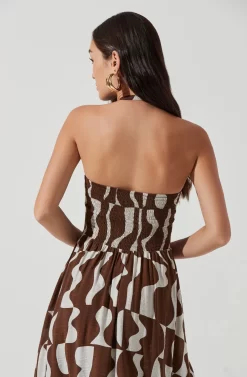 Mariella Abstract Print Halter Midi Dress -ASTR the Label Store ACDR101183 BROWNWHITEABSTRACT 0525 scaled