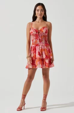 Blossom Floral Tiered Ruffle Smocked Mini Dress -ASTR the Label Store ACDR101302 PINKREDMULTIFLORAL 0934 scaled