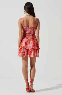 Blossom Floral Tiered Ruffle Smocked Mini Dress -ASTR the Label Store ACDR101302 PINKREDMULTIFLORAL 0949 scaled