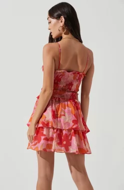 Blossom Floral Tiered Ruffle Smocked Mini Dress -ASTR the Label Store ACDR101302 PINKREDMULTIFLORAL 0952 scaled