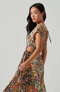 Miranda Floral Print Midi Dress -ASTR the Label Store ACDR101340B ORANGEBLACKFLORAL 4 scaled