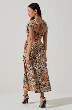Miranda Floral Print Midi Dress -ASTR the Label Store ACDR101340B ORANGEBLACKFLORAL 5 scaled