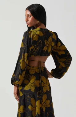 Quinn Floral Cutout Midi Dress -ASTR the Label Store ACDR101358 BLACKMUSTARDFLORAL 6 scaled