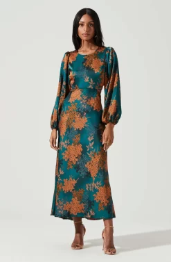Quinn Floral Cutout Midi Dress -ASTR the Label Store ACDR101358 GREENRUSTFLORAL 2021 scaled