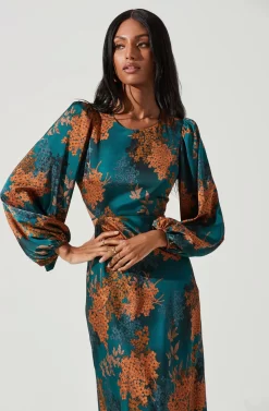 Quinn Floral Cutout Midi Dress -ASTR the Label Store ACDR101358 GREENRUSTFLORAL 2029 scaled