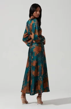 Quinn Floral Cutout Midi Dress -ASTR the Label Store ACDR101358 GREENRUSTFLORAL 2033 scaled