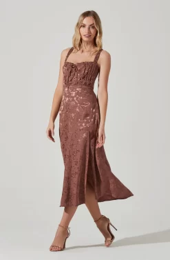 Elsie Floral Jacquard Smocked Midi Dress -ASTR the Label Store ACDR101374J BROWNJACQUARD 2 scaled