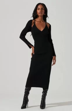 Abella Cutout Long Sleeve Midi Dress -ASTR the Label Store ACDR101378 BLACK 2 scaled
