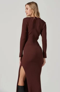 Abella Cutout Long Sleeve Midi Dress -ASTR the Label Store ACDR101378 BROWN 3 scaled