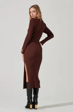Abella Cutout Long Sleeve Midi Dress -ASTR the Label Store ACDR101378 BROWN 4 scaled