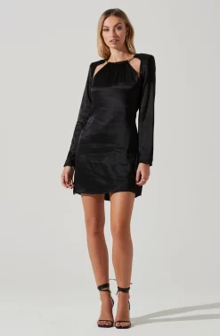 Carina Satin Chain Link Long Sleeve Mini Dress -ASTR the Label Store ACDR101441 BLACK 1 scaled