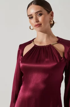 Carina Satin Chain Link Long Sleeve Mini Dress -ASTR the Label Store ACDR101441 WINE 3 scaled