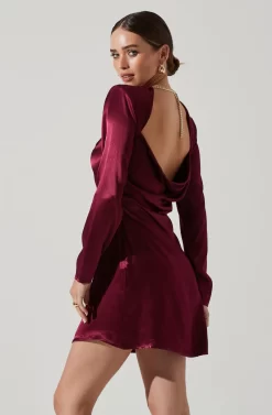 Carina Satin Chain Link Long Sleeve Mini Dress -ASTR the Label Store ACDR101441 WINE 4 scaled