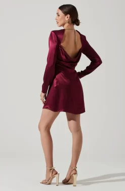 Carina Satin Chain Link Long Sleeve Mini Dress -ASTR the Label Store ACDR101441 WINE 5 scaled