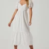 Itzel Eyelet Puff Sleeve Midi Dress