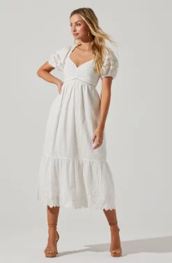 Itzel Eyelet Puff Sleeve Midi Dress -ASTR the Label Store ACDR101454 WHITE 2 scaled