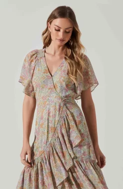 Adella Floral Flutter Sleeve Ruffle Midi Dress -ASTR the Label Store ACDR101520C GREENPINKMULTIFLR 3 scaled