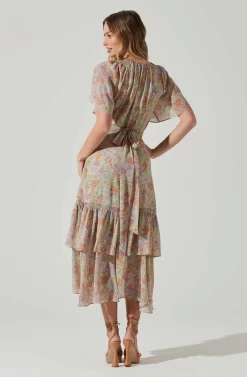 Adella Floral Flutter Sleeve Ruffle Midi Dress -ASTR the Label Store ACDR101520C GREENPINKMULTIFLR 6 scaled