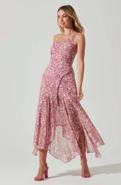 Malvina One Shoulder Floral Midi Dress -ASTR the Label Store ACDR101528 PINKFLORAL 1 scaled