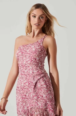 Malvina One Shoulder Floral Midi Dress -ASTR the Label Store ACDR101528 PINKFLORAL 2 scaled