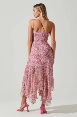 Malvina One Shoulder Floral Midi Dress -ASTR the Label Store ACDR101528 PINKFLORAL 4 scaled
