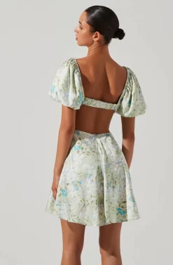 Clarita Floral Cutout Puff Sleeve Mini Dress -ASTR the Label Store ACDR101536 GREENBLUEFLORAL 3 scaled